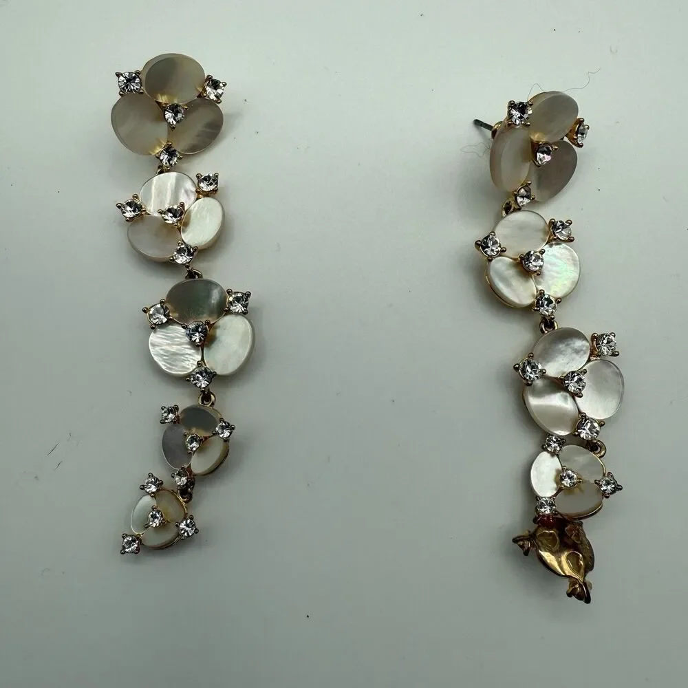 Kate Spade Disco Pansy Dangling Statement Earrings mother of pearl Linear Long